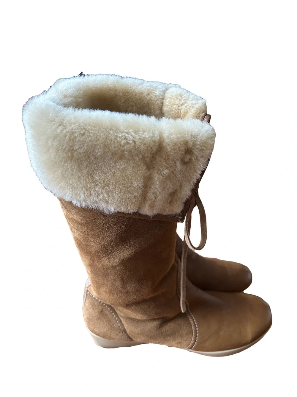 You By Crocs Lambswool Tall Winter Boots Tan Light Brown Suede Leather Size 10